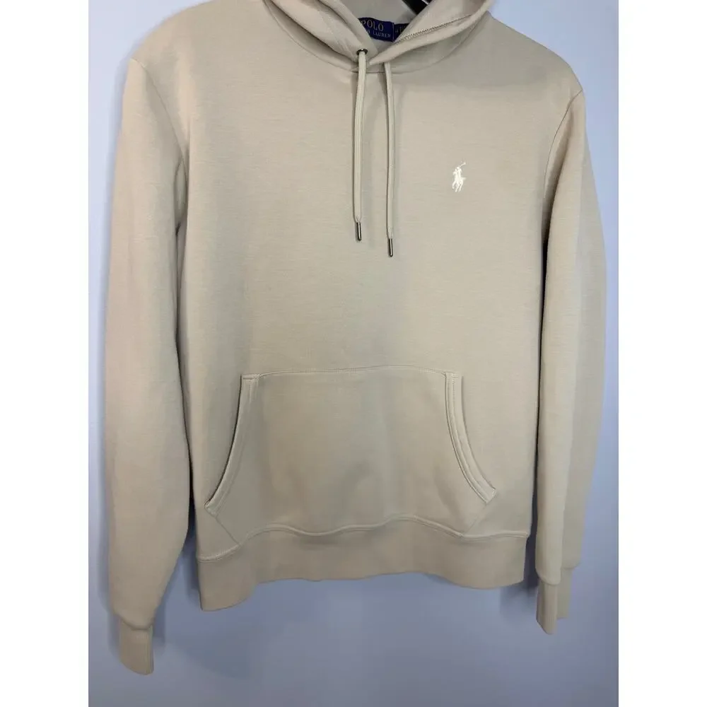 Polo Ralph Lauren Double Knit Hoodie Sweatshirt Pony Logo Cream Beige Sz M
